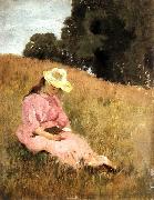 Otto Scholderer Lesendes Madchen auf einer Wiese oil painting on canvas